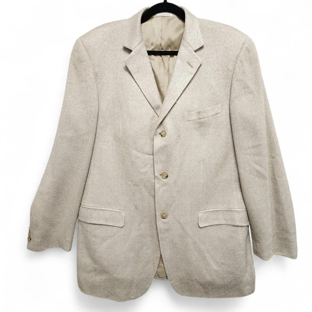 Ermenegildo Zegna Soft Blazer Mens EUR 54R / US‎ 44R Beige Mark Shale Silk Wool